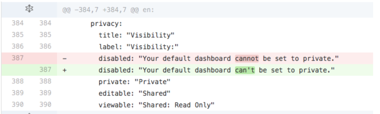 language strings in github showing original version and a version corrected by Bethbot