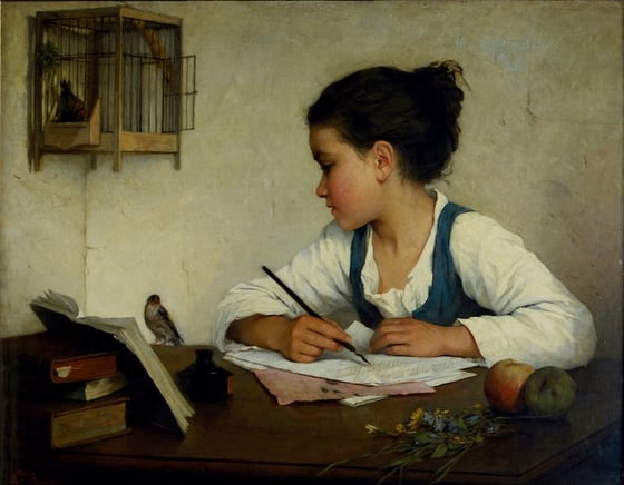 a girl writing